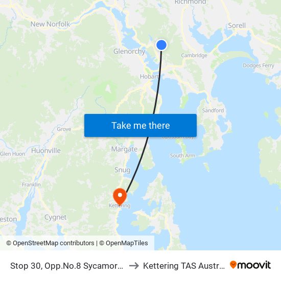 Stop 30, Opp.No.8 Sycamore Rd to Kettering TAS Australia map