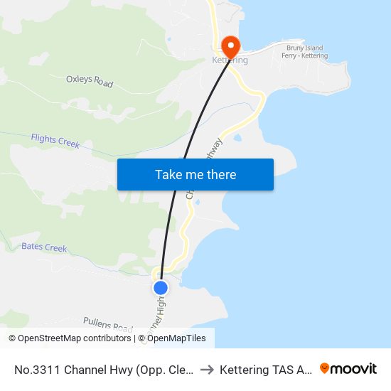 No.3311 Channel Hwy (Opp. Clear Creek Rd) to Kettering TAS Australia map