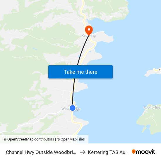 Channel Hwy Outside Woodbridge Store to Kettering TAS Australia map