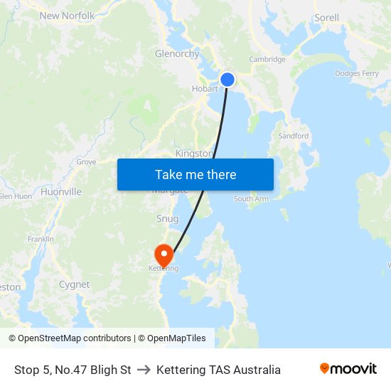 Stop 5, No.47 Bligh St to Kettering TAS Australia map