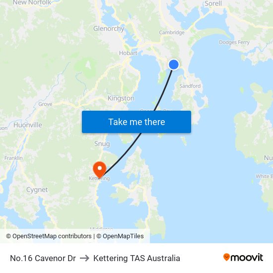 No.16 Cavenor Dr to Kettering TAS Australia map