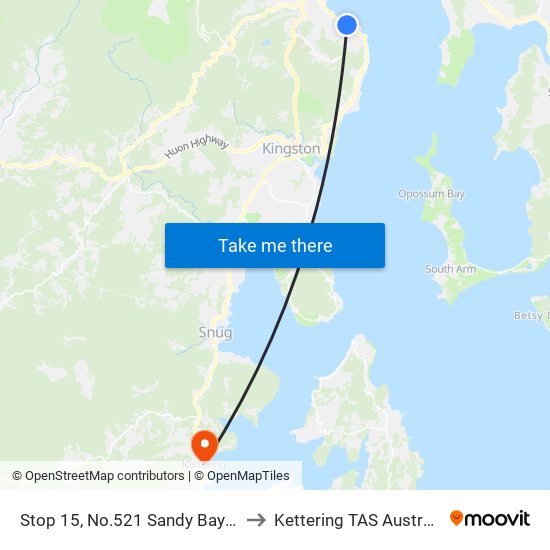 Stop 15, No.521 Sandy Bay Rd to Kettering TAS Australia map