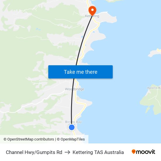 Channel Hwy/Gumpits Rd to Kettering TAS Australia map