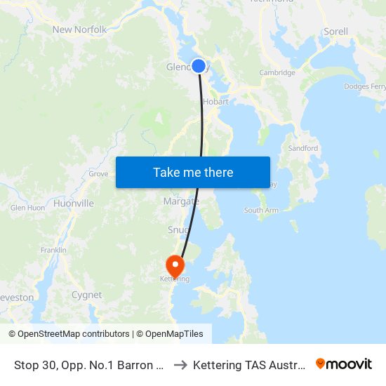 Stop 30, Opp. No.1 Barron Ave to Kettering TAS Australia map