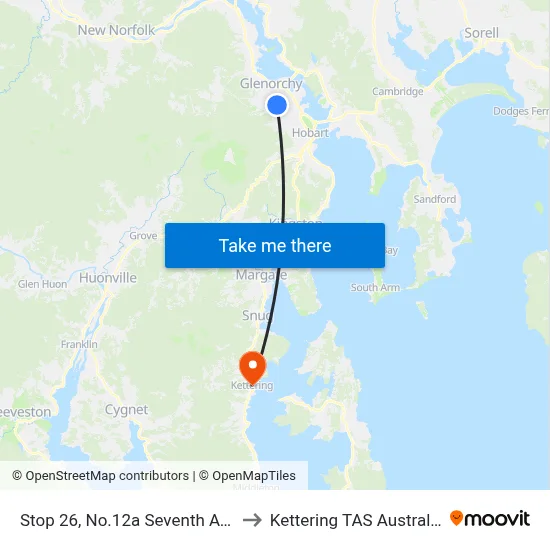 Stop 26, No.12a Seventh Ave to Kettering TAS Australia map