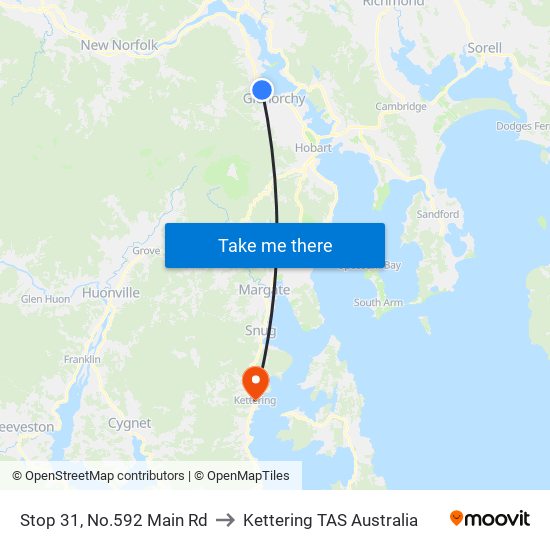 Stop 31, No.592 Main Rd to Kettering TAS Australia map