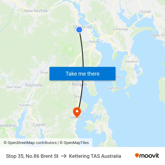Stop 35, No.86 Brent St to Kettering TAS Australia map