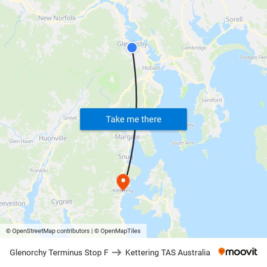 Glenorchy Terminus Stop F to Kettering TAS Australia map