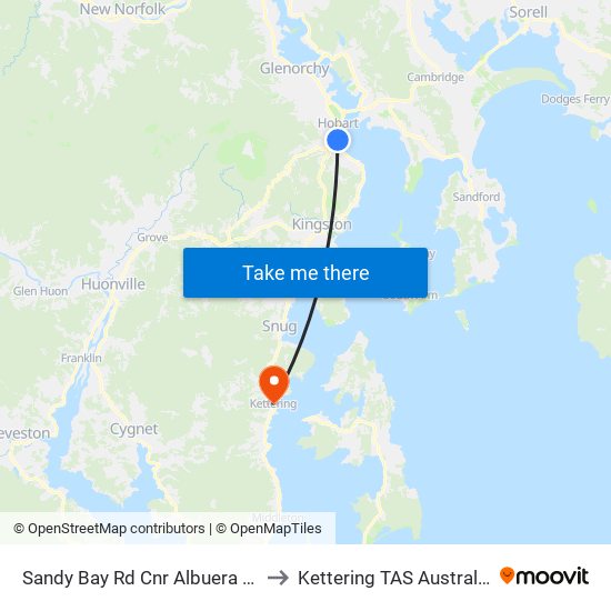 Sandy Bay Rd Cnr Albuera St to Kettering TAS Australia map