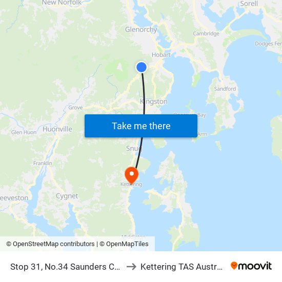 Stop 31, No.34 Saunders Cres to Kettering TAS Australia map