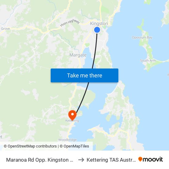 Maranoa Rd Opp. Kingston Town to Kettering TAS Australia map