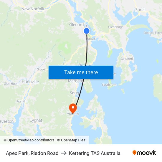 Apex Park, Risdon Road to Kettering TAS Australia map