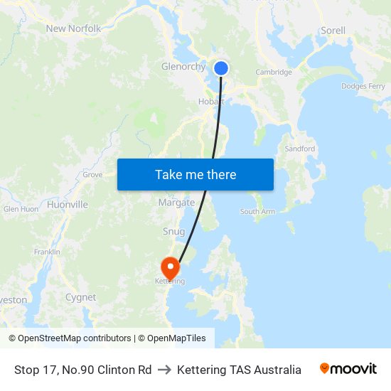 Stop 17, No.90 Clinton Rd to Kettering TAS Australia map