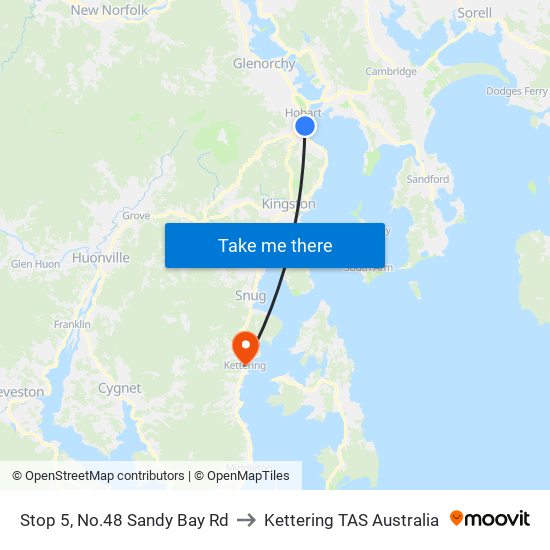 Stop 5, No.48 Sandy Bay Rd to Kettering TAS Australia map