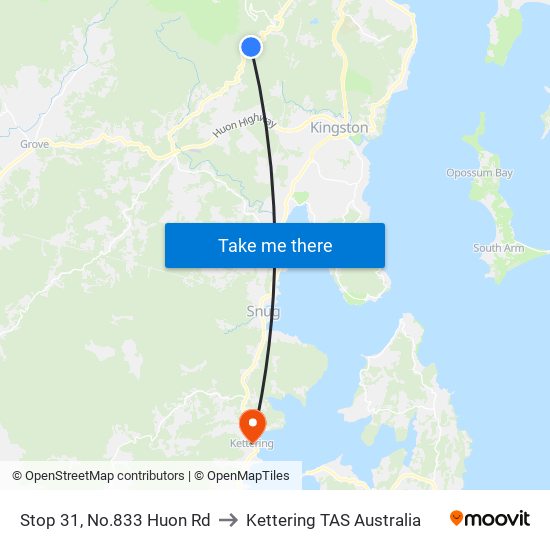 Stop 31, No.833 Huon Rd to Kettering TAS Australia map