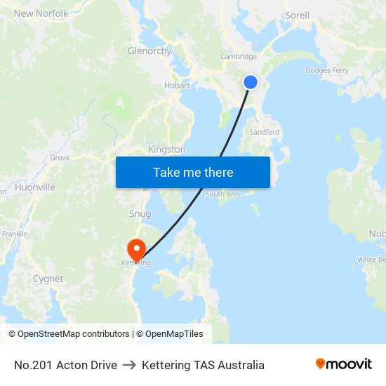 No.201 Acton Drive to Kettering TAS Australia map