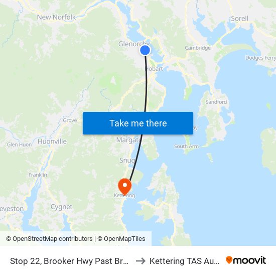 Stop 22, Brooker Hwy Past Brooker Inn to Kettering TAS Australia map