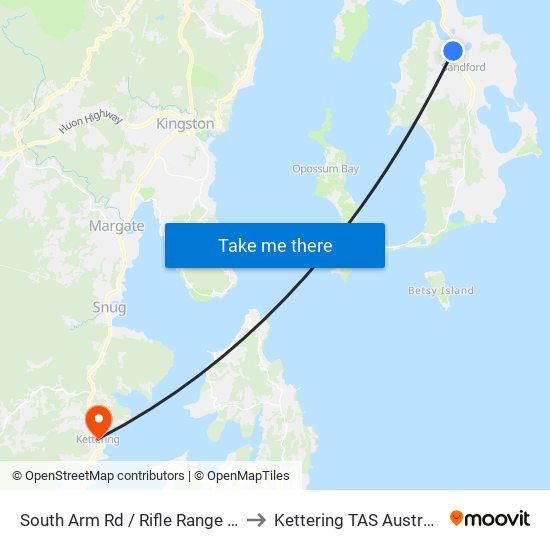 South Arm Rd / Rifle Range Rd to Kettering TAS Australia map
