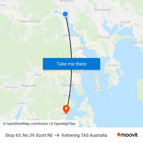 Stop 65, No.39 Scott Rd to Kettering TAS Australia map