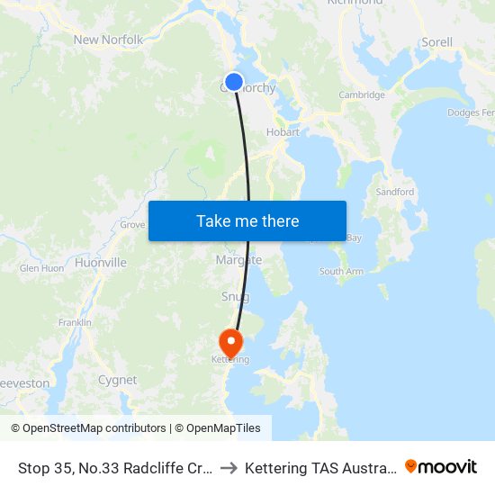 Stop 35, No.33 Radcliffe Cres to Kettering TAS Australia map