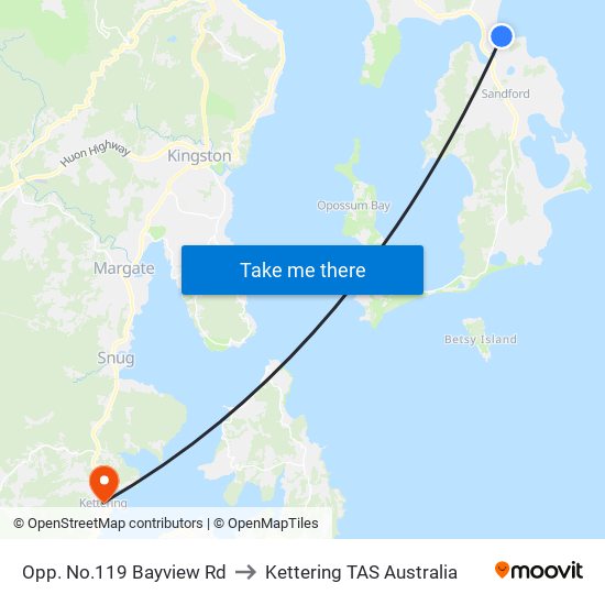 Opp. No.119 Bayview Rd to Kettering TAS Australia map