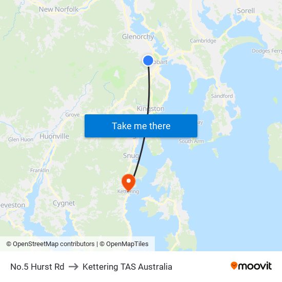 No.5 Hurst Rd to Kettering TAS Australia map