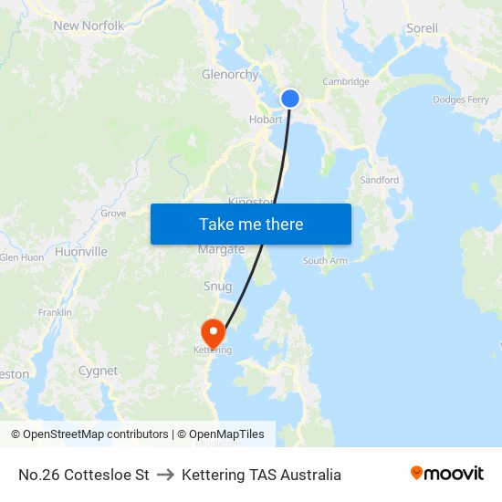 No.26 Cottesloe St to Kettering TAS Australia map