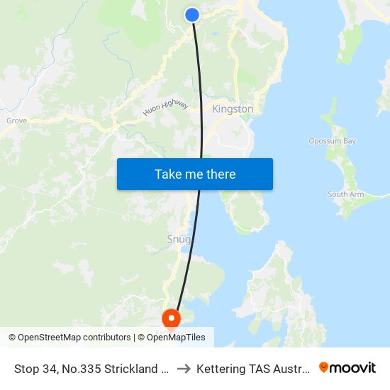 Stop 34, No.335 Strickland Ave to Kettering TAS Australia map