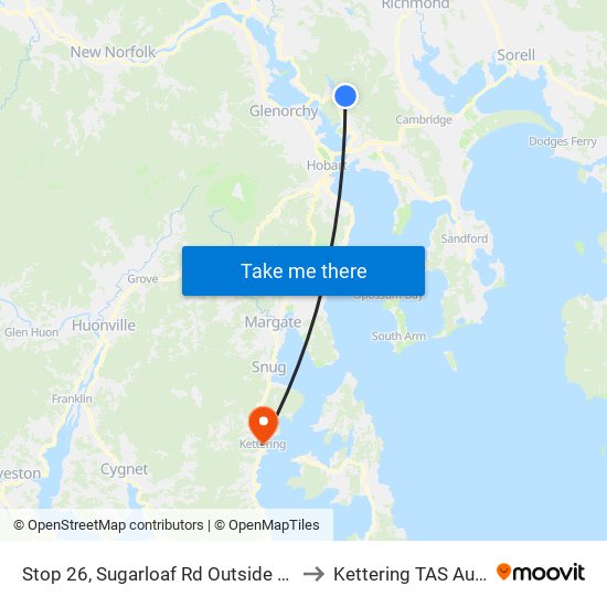 Stop 26, Sugarloaf Rd Outside Duke Park to Kettering TAS Australia map