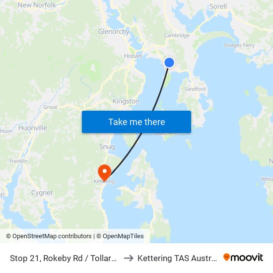 Stop 21, Rokeby Rd / Tollard Dr to Kettering TAS Australia map