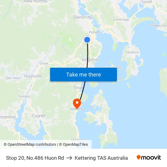 Stop 20, No.486 Huon Rd to Kettering TAS Australia map