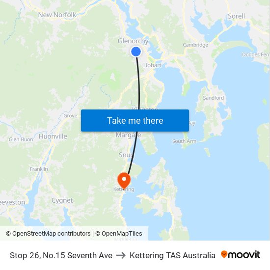 Stop 26, No.15 Seventh Ave to Kettering TAS Australia map