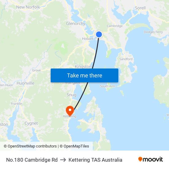 No.180 Cambridge Rd to Kettering TAS Australia map