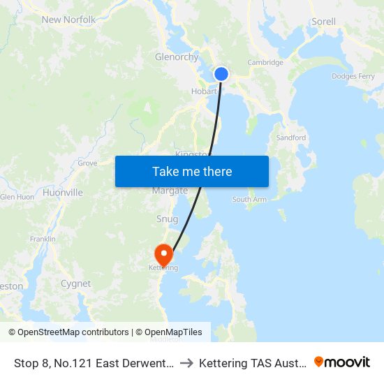 Stop 8, No.121 East Derwent Hwy to Kettering TAS Australia map