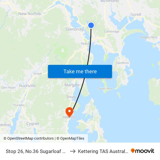 Stop 26, No.36 Sugarloaf Rd to Kettering TAS Australia map