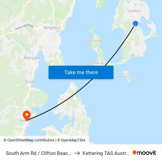 South Arm Rd / Clifton Beach Rd to Kettering TAS Australia map