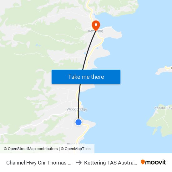 Channel Hwy Cnr Thomas Rd to Kettering TAS Australia map