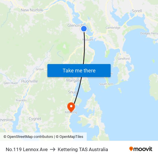 No.119 Lennox Ave to Kettering TAS Australia map