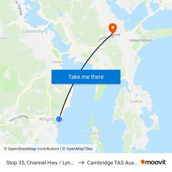 Stop 35, Channel Hwy / Lynden Rd to Cambridge TAS Australia map