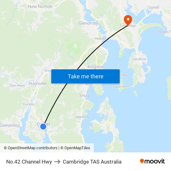 No.42 Channel Hwy to Cambridge TAS Australia map