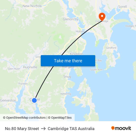 No.80 Mary Street to Cambridge TAS Australia map