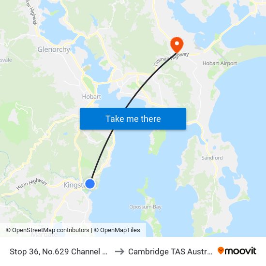 Stop 36, No.629 Channel Hwy to Cambridge TAS Australia map