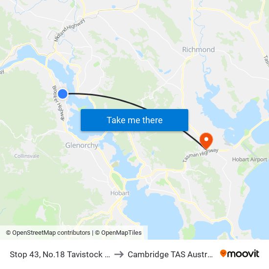 Stop 43, No.18 Tavistock Rd to Cambridge TAS Australia map