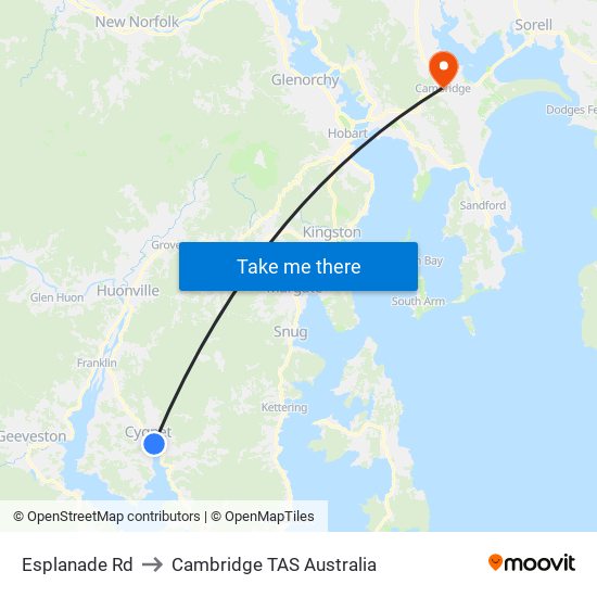 Esplanade Rd to Cambridge TAS Australia map