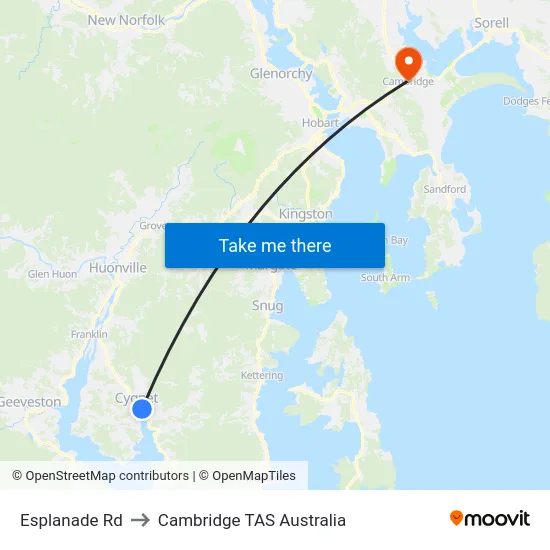 Esplanade Rd to Cambridge TAS Australia map