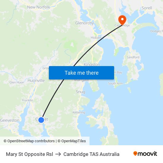 Mary St Opposite Rsl to Cambridge TAS Australia map