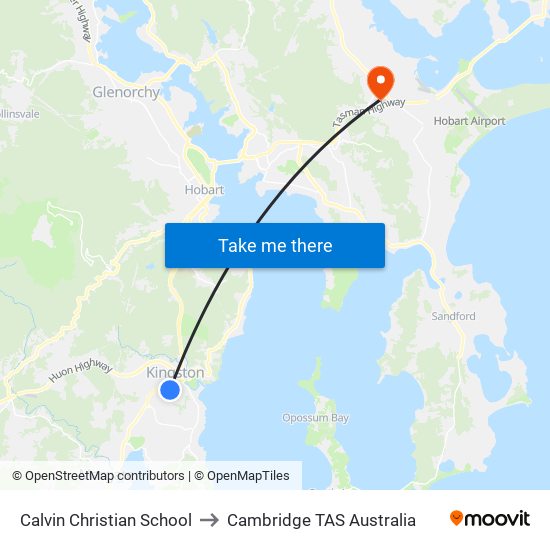 Calvin Christian School to Cambridge TAS Australia map