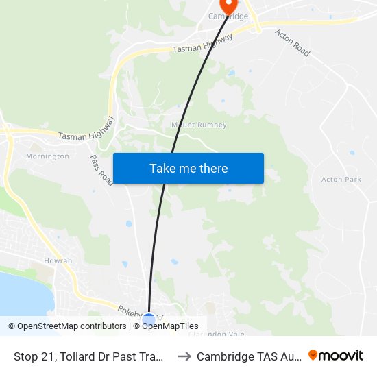 Stop 21, Tollard Dr Past Traffic Lights to Cambridge TAS Australia map