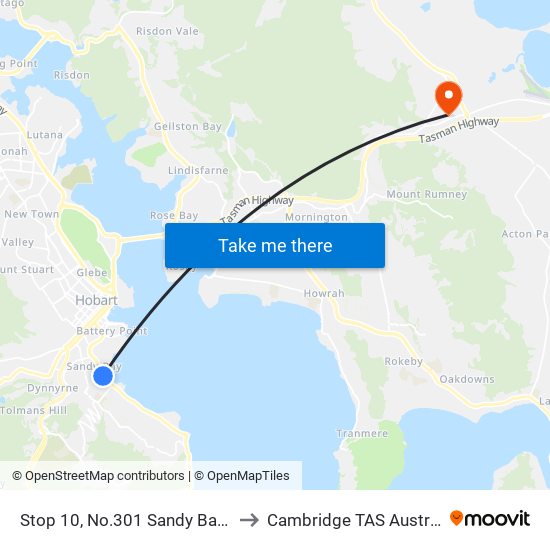 Stop 10, No.301 Sandy Bay Rd to Cambridge TAS Australia map