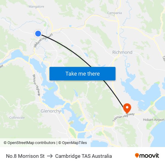 No.8 Morrison St to Cambridge TAS Australia map
